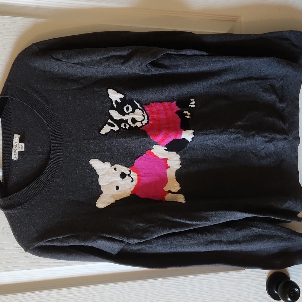 J Crew Mercantile Charcoal Sweater with Dogs In Sweaters, L
